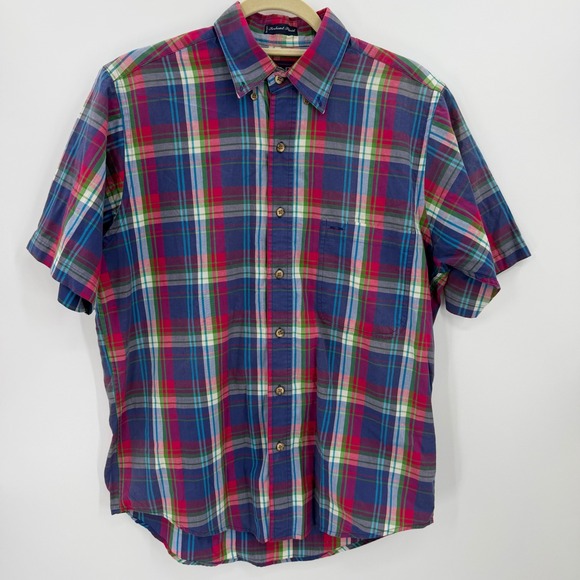 Gant Other - GANT Indigo Plaid Shirt Mens Large Short Sleeve Button Front Pink Blue Cotton